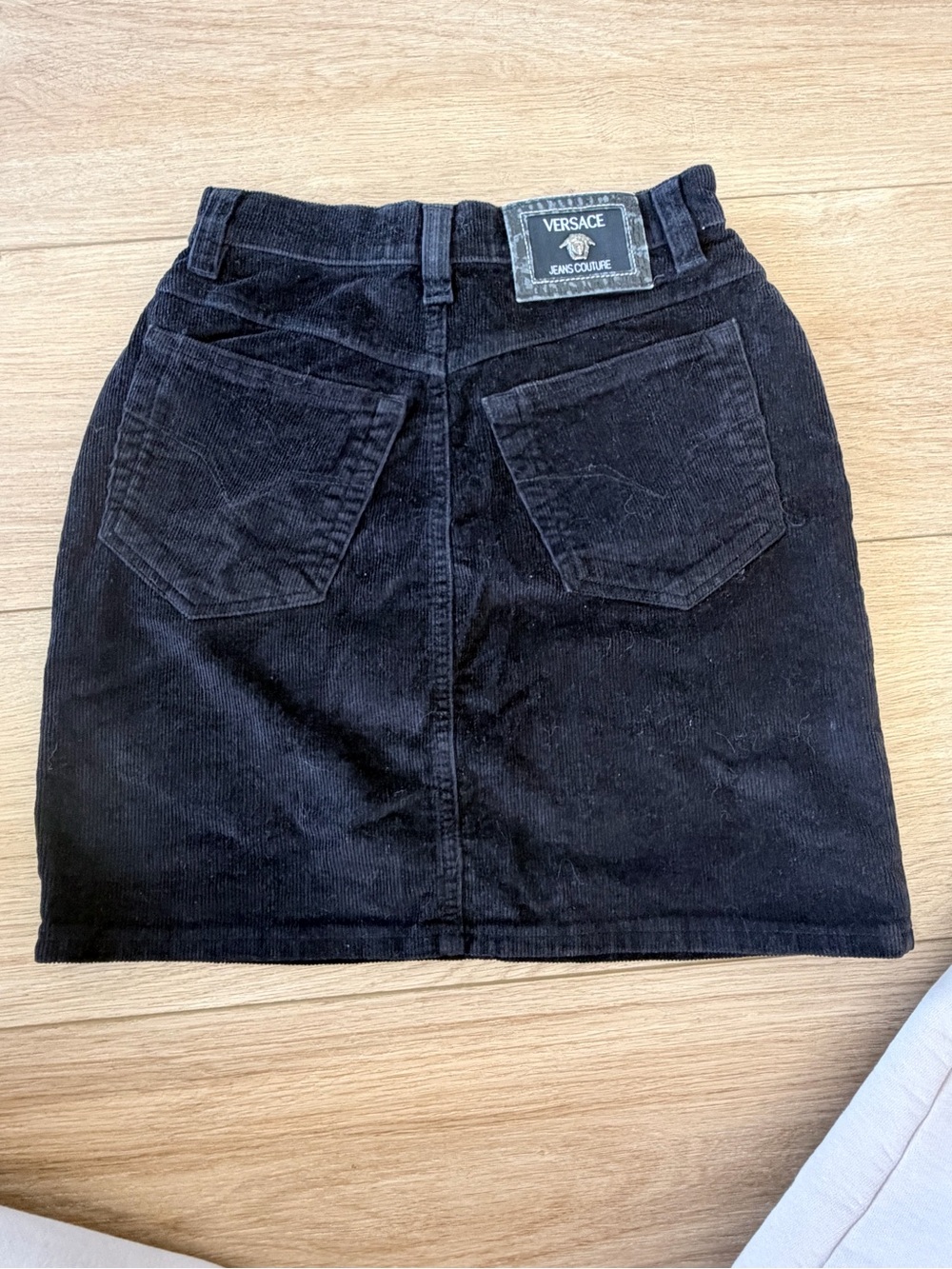 Vintage 90s Versace Jeans Couture Black Corduroy Mini Skirt - Size 26 / IT 40